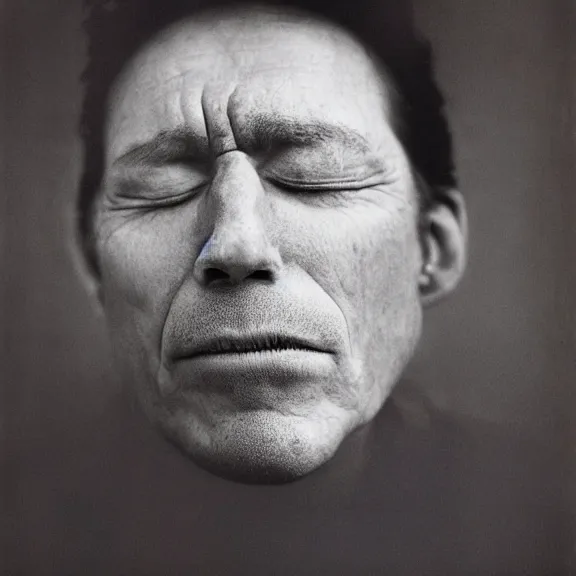 Prompt: Potrait of a Man's Face, His Eyes are Closed, photograph by Annie Leibovitz