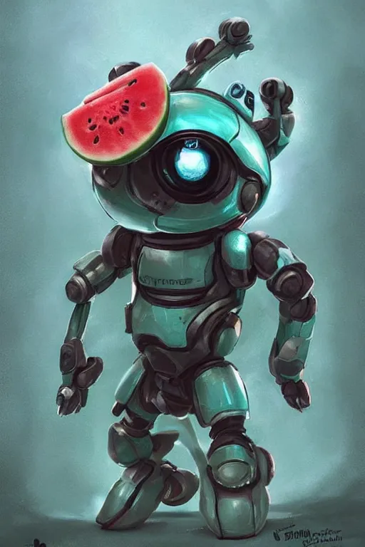 Prompt: cute Tachikoma, Tachikoma made of watermelon, tiny, small, miniature Tachikoma, baby Robot, short, pale blue armor, cute and adorable, pretty, beautiful, DnD character art portrait, matte fantasy painting, cgsociety Artstation, by Jason Felix by Steve Argyle by Tyler Jacobson by Peter Mohrbacher, cinematic lighting