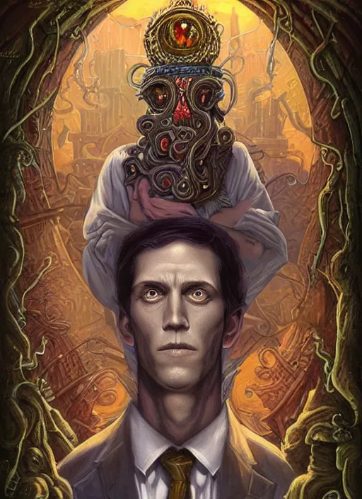 Image similar to lovecraft lovecraftian portrait of king arthur, pixar style, by tristan eaton stanley artgerm and tom bagshaw, dali