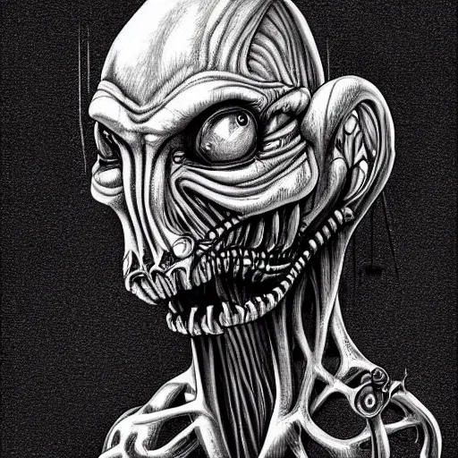 Image similar to surrealism grunge cartoon portrait sketch of Alien from Giger, by michael karcz, loony toons style, freddy krueger style, horror theme, detailed, elegant, intricate