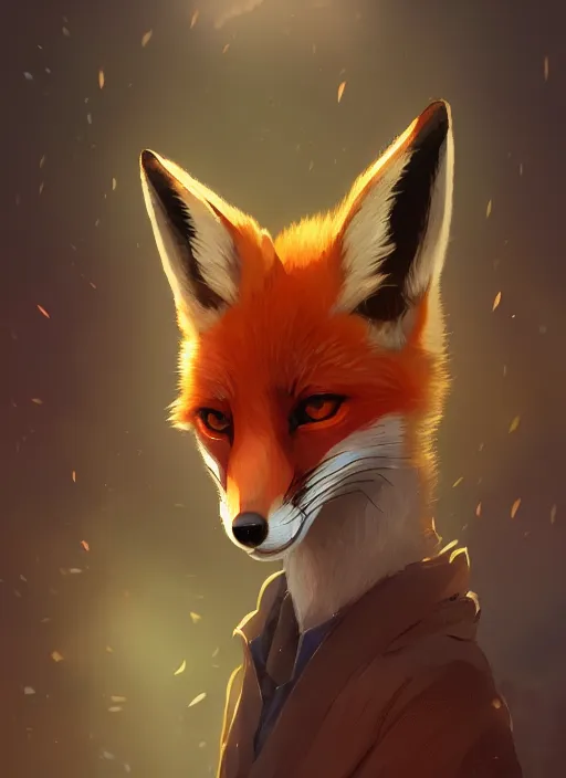 Image similar to a portrait of cute fox - kun, intricate, tone mapped, ambient lighting, highly detailed, digital painting, artstation, concept art, 4 k, god rays, stunning beautiful, glowing eyes, sharp focus, by makoto shinkai and akihiko yoshida and hidari and wlop