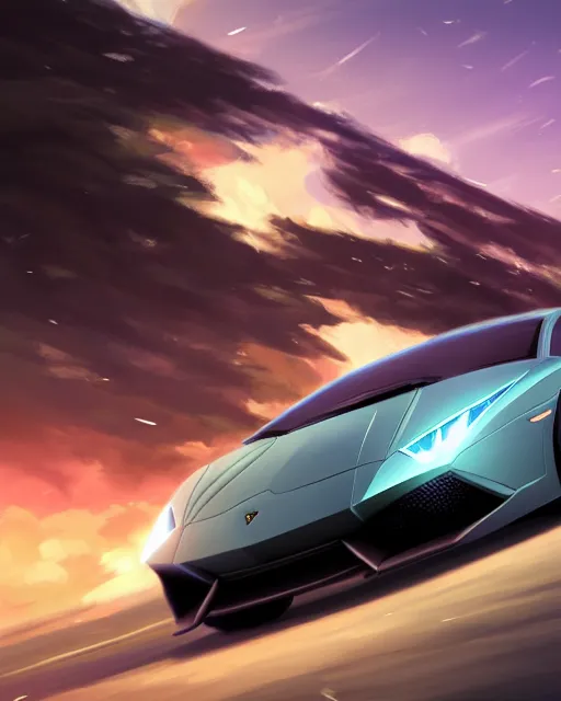 Image similar to a girl joyriding a lamborghini, full shot, atmospheric lighting, detailed face, by makoto shinkai, stanley artgerm lau, wlop, rossdraws