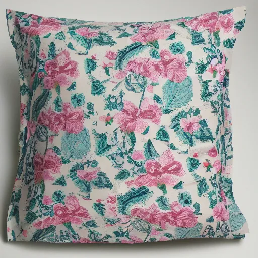 Image similar to pillowcase decorated with a floral pattern, detailed