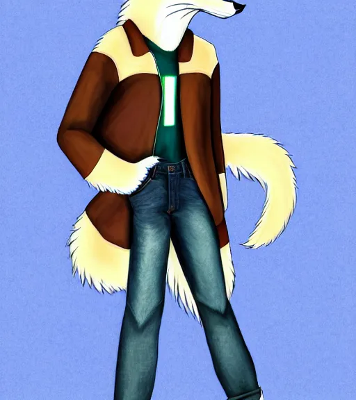 Prompt: expressive stylized master furry artist digital colored pencil painting full body portrait character study of the sergal fox fursona animal person wearing clothes jacket and jeans by master furry artist blotch