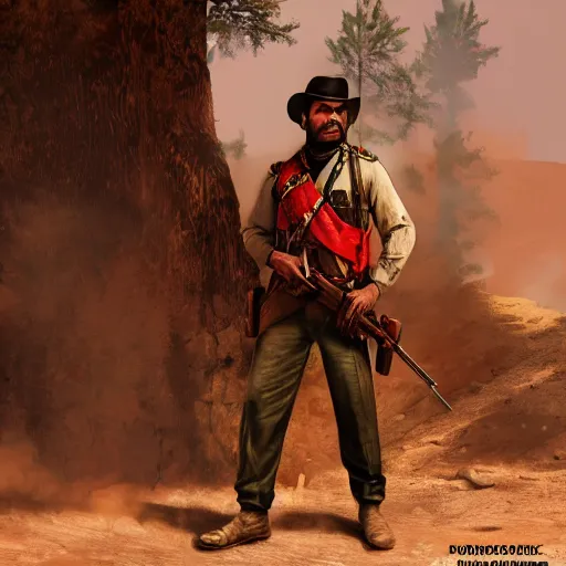 Prompt: concept art of a Kurdish peshmerga soldier in Red Dead Redemption 2, incredibly detailed, extremely high resolution