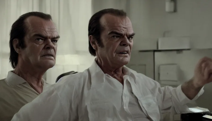 Prompt: 37 year young Jack Nicholson as Randle McMurphy in The Avengers (2012), cinematic lighting, off-center composition, cinematography