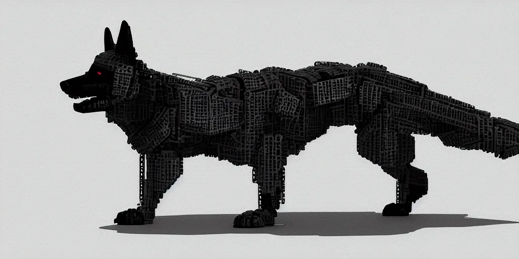 Image similar to Isometric render of a cyberpunk german Shepard made of robot parks, sleek design