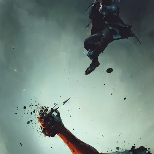 Image similar to man throwing hand grenade, greg rutkowski art