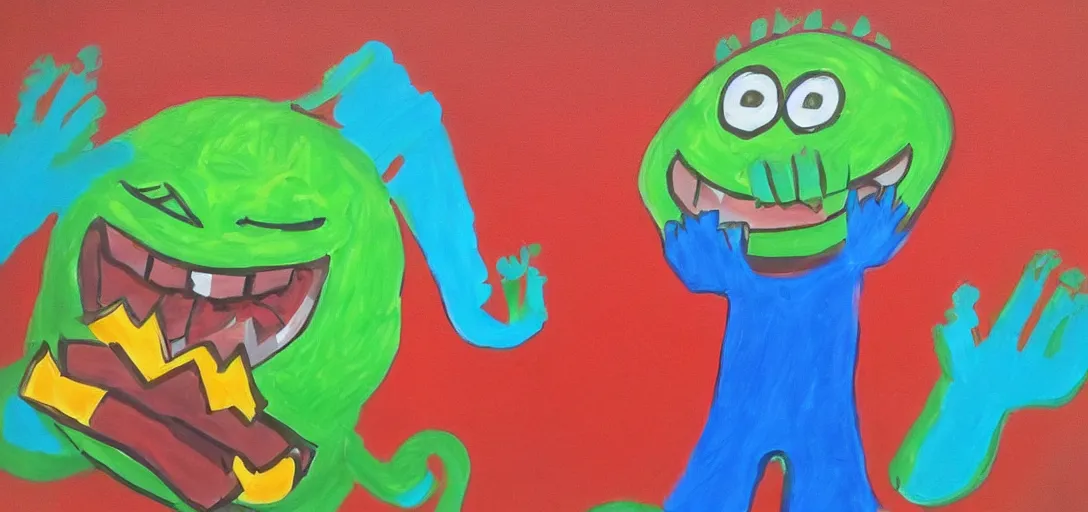 Image similar to kids painting of fast food monster