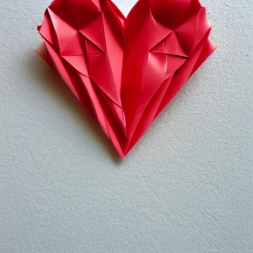 Prompt: paper origami broken heart thumbtack pinned to a wall bleeding heart
