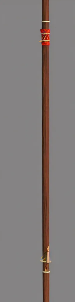 Image similar to single wooden long straight thin ninja fighting staff with oriental ornaments, weapon, highlight, vertical, centred, highly symmetric, sci - fi, fantasy, japan, dnd, close shot, bright uniform background, directional lighting, digital art, hyperrealism, award winning, 8 k