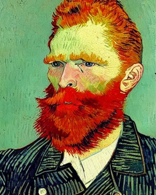 Image similar to An oil painting of a red headed man in his thirties, short beard, trimmed hair, by van gogh, very detailed