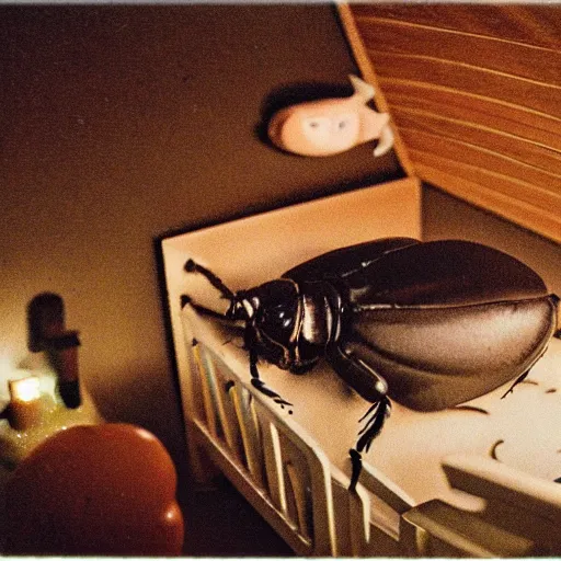 Prompt: a huge creepy bug under a child's bed at night photorealistic 3 5 mm