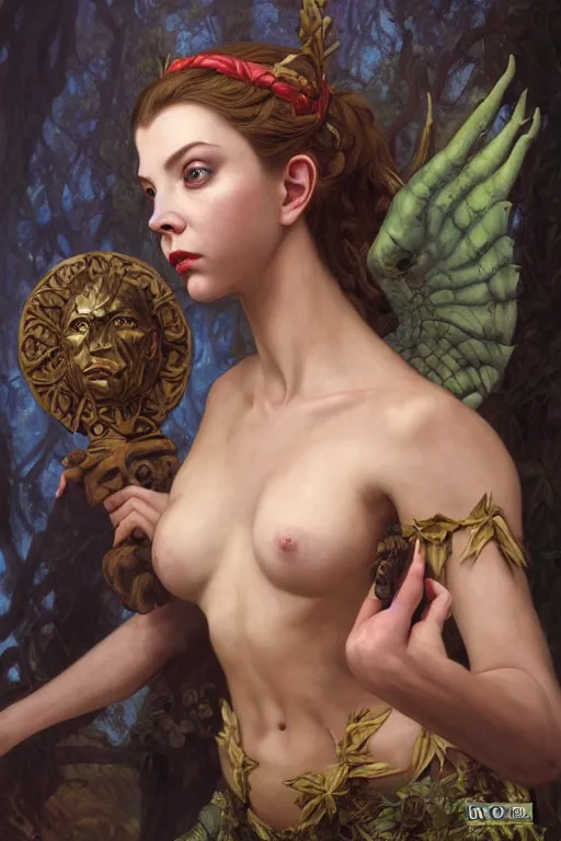 Image similar to A fantasy comic book style portrait painting of Cory Chase, hybrid, Anya Taylor-Joy, as an Atlantean Reptilian Warrior, François Boucher, Oil Painting, Mystical Valkyrie Armor, unreal 5, DAZ, hyperrealistic, octane render, Regal, Refined, Detailed Digital Art, RPG portrait, William-Adolphe Bouguereau, Michael Cheval, Walt Disney (1937), Steampunk, dynamic lighting, Highly Detailed, Cinematic Lighting, Unreal Engine, 8k, HD