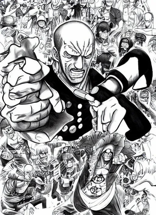 Image similar to jason statham as character in one piece manga, sketch by eiichiro oda