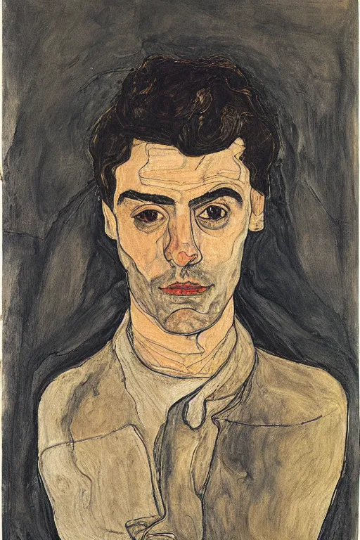 Image similar to portrait of Oscar Isaac, Egon Schiele