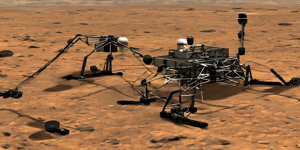 Image similar to photo of cybermorphic robotic drone spider mars exploration industrial design