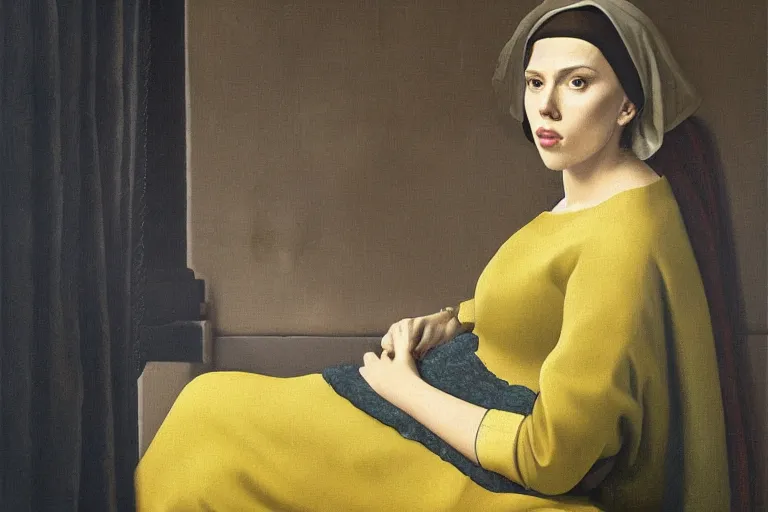 Prompt: portrait of scarlett johansson painted by vermeer