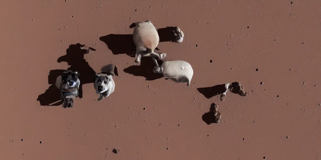 Image similar to dog astronauts on the surface of Mars, 8k, highly detailed