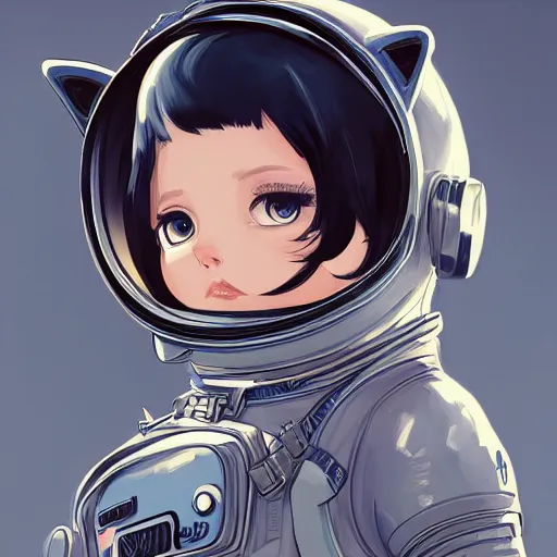 Image similar to a cat in a astronaut suit, 3d, sci-fi fantasy, intricate, elegant, highly detailed, lifelike, photorealistic, digital painting, artstation, illustration, concept art, sharp focus, art in the style of Shigenori Soejima