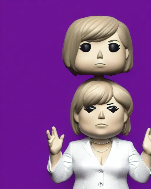 Image similar to full body 3d render of funko pop angela merkel as a funko pop, studio lighting, white background, blender, trending on artstation, 8k, highly detailed