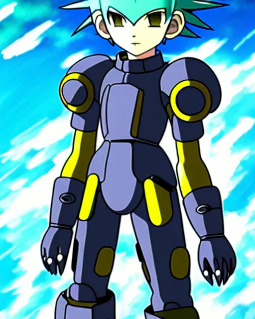 Image similar to beautiful cyberpunk anime boy spiked hair character megaman legends metal sharp armor award winning character design by studio ghibli