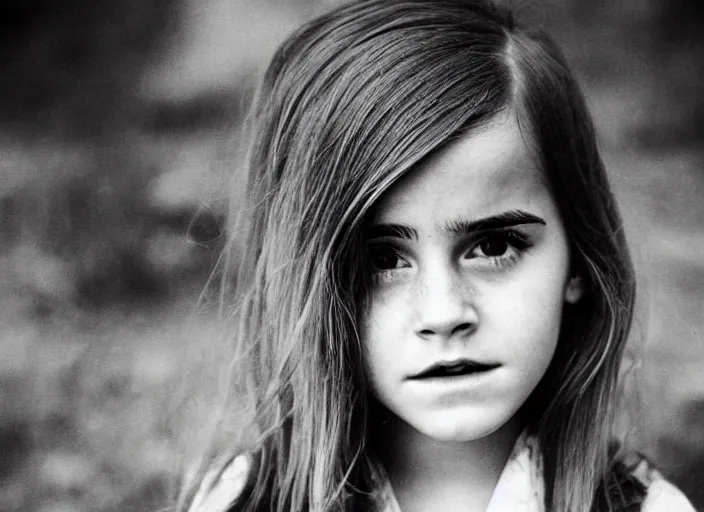 Image similar to professional fine detailed photo portrait of young emma watson from makhachkala, dagestan. kid emma watson in the postsoviet suburbia, iphone photo, instagram, black and white - - cfg _ scale 7