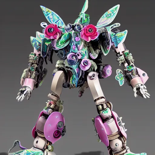 Image similar to waterlily head mobile combat suit floral rococo robot, biomechanical, waterlily mecha nymphaea, detailed illustration, concept art, smooth, sharp focus, by frank gehry, bandai macross box art