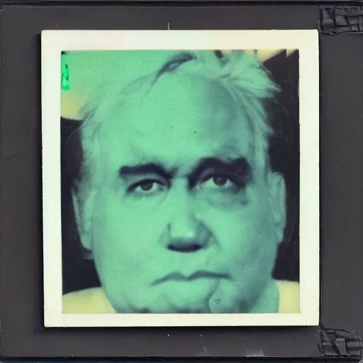 Image similar to color polaroid portrait of a fat man by andy warhol. holga