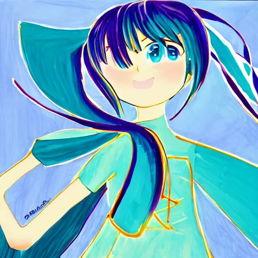 Image similar to Mary Blair art of Miku Hatsune