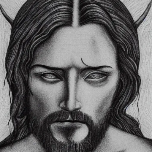 Image similar to jesus christ posing with grey aliens, self portrait, high detailed, pencil art