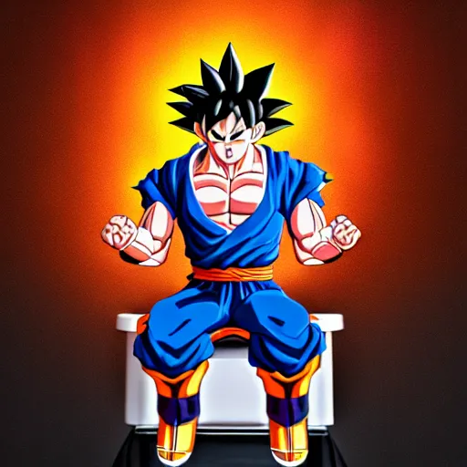 Image similar to 3 d render of goku sitting on the toilet