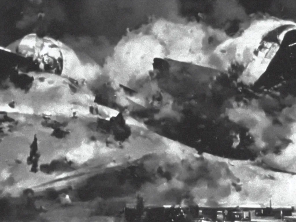 Prompt: Snorlax as the Hindenburg crashing, still from 1937 film reel