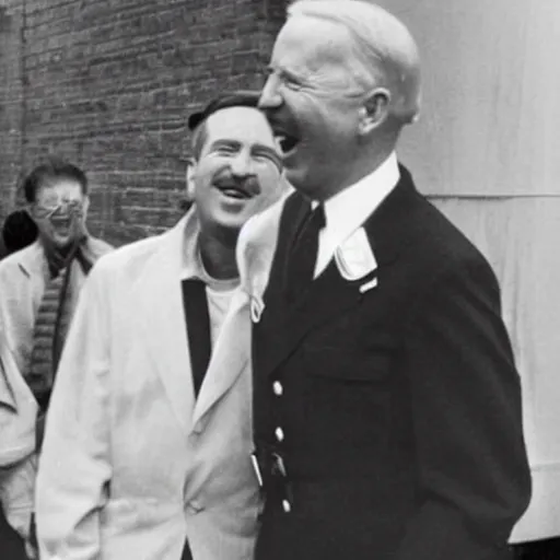 Image similar to “ very photorealistic photo of hitler and joe biden laughing together, award - winning details ”