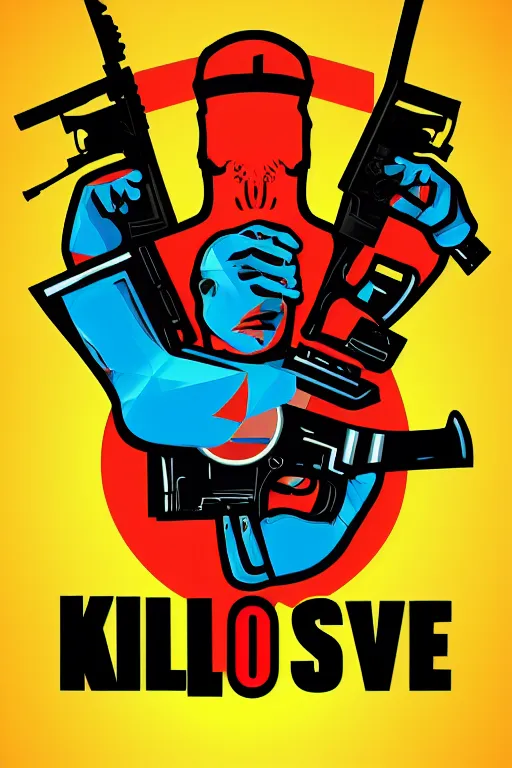 Image similar to kill to survive, shoot to kill logo. pop art, no duplicate image, glowing lights, highly detailed, digital painting, artstation, concept art, smooth, sharp focus, illustration, art by richard hamilton and mimmo rottela