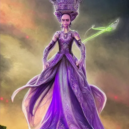 Image similar to alien princess, purple translucent skin!! royalty, white crown, intricate details, flowing gown, padme amidala, art station, sci fi concept art, 8k,