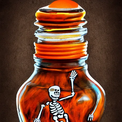 Image similar to skeletons running, painted on a jar, roman, abstract, orange theme, 8k resolution