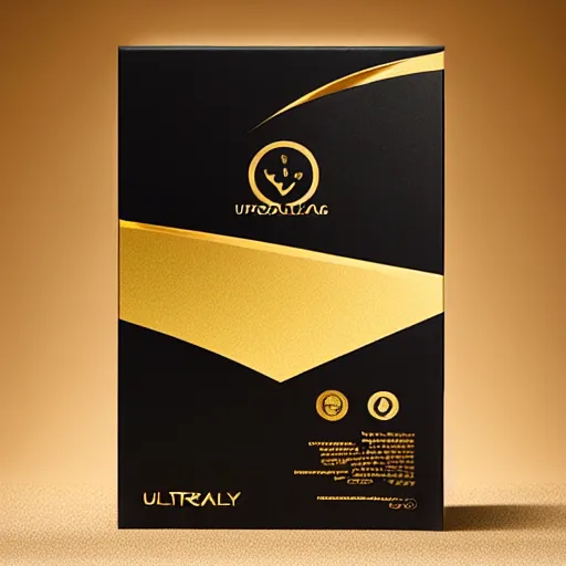 Image similar to black and gold chocolate paperboard packaging, ultrarealistic, smooth, sharp focus, great light,