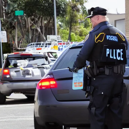 Prompt: movie still getting a parking ticket from alien police officer