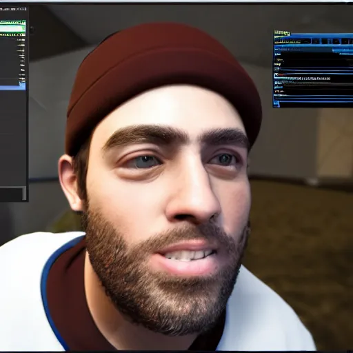 Image similar to Spoonkid Rust Streamer face reveal, unreal engine 5, photorealistic, webcam