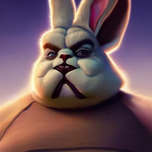 Image similar to hyper realistic, star wars, portrait of a mega derpy john candy as big chungus, with bunny ears, stoned, by greg rutkowski, scott m fischer, artgerm, loish, slight glow, atmospheric, anne stokes, alexandros pyromallis