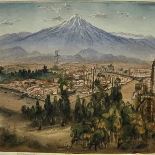 Image similar to watercolor painting of santiago de chile, 1 8 8 0