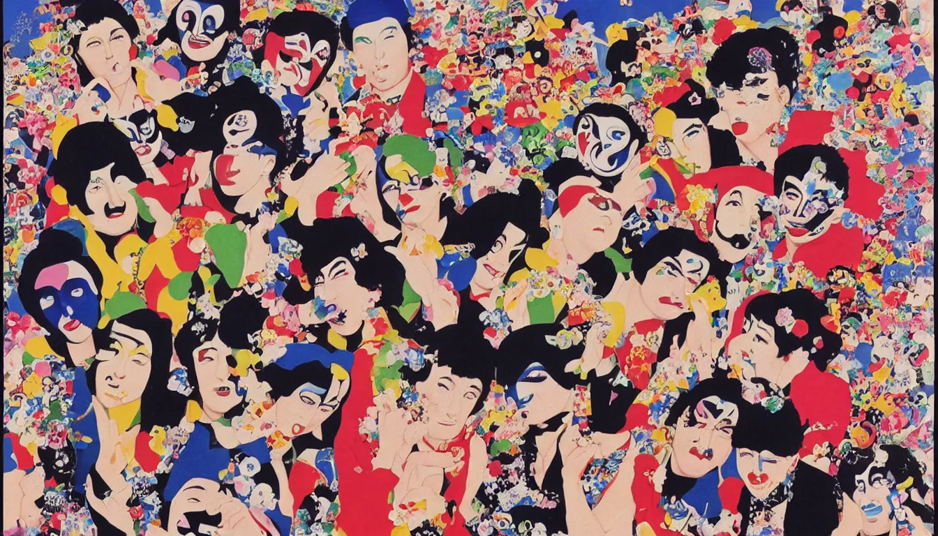 Image similar to Yume de kiss kiss kiss, by Tadanori Yokoo