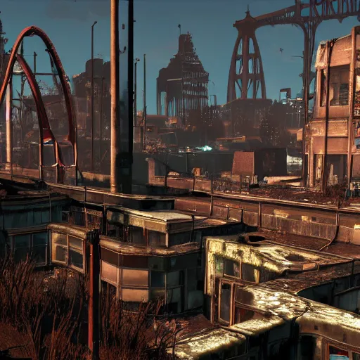 Prompt: Sydney in ruins post-nuclear war in Fallout 4, in game screenshot