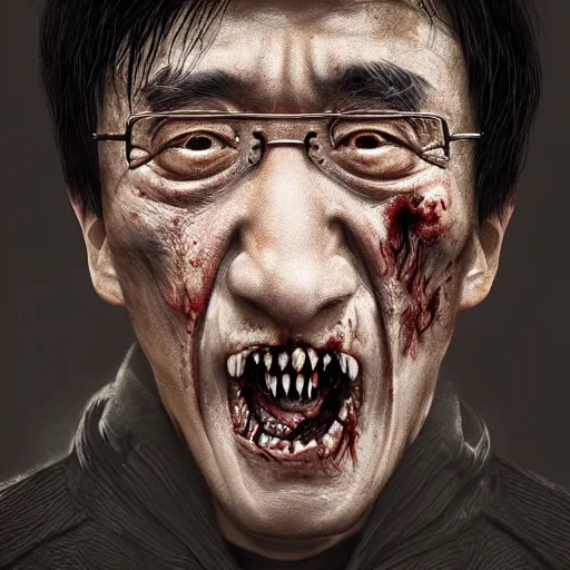 Prompt: a portrait of a zombie Jackie Chan, by WLOP, detailed, realistic, trending on artstation