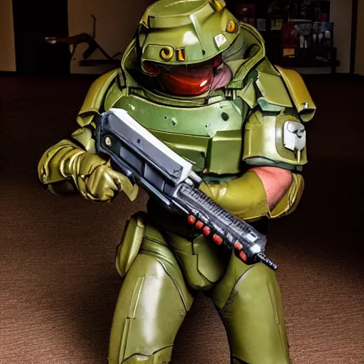 Image similar to doomguy from doom 2 cosplay, photography