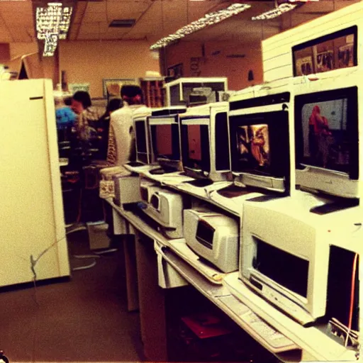 Image similar to “electronics department in 1990. As described by William Gibson. Polaroid”