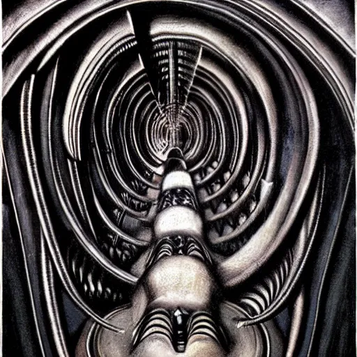 Image similar to Artwork by H. R Giger