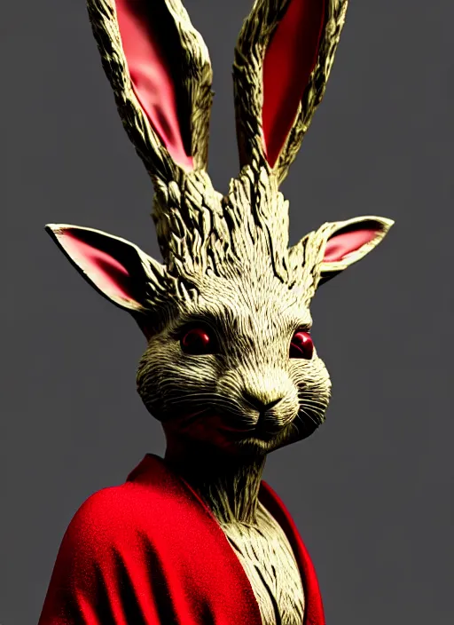 Prompt: rabbit groot as marble statue, red sunglasses cape, in red background, soft red texture, red realistic 3 d render, high red lights, 4 k, high detailed photography red, 5 0 mm lens, rich red colors, smooth gradients, depth of field, cinematic
