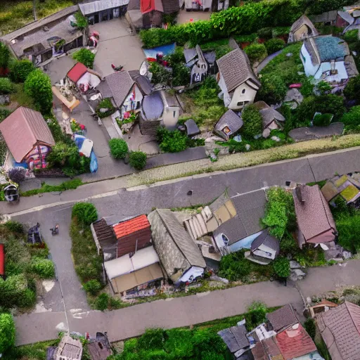 Prompt: photo of a village from quadrocopter